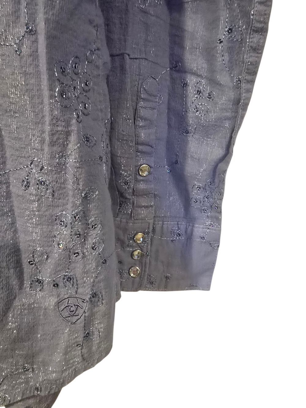 Ariat Blue Embroidered Eyelet Western Cowgirl Top Shirt Sz L - Picture 6 of 7